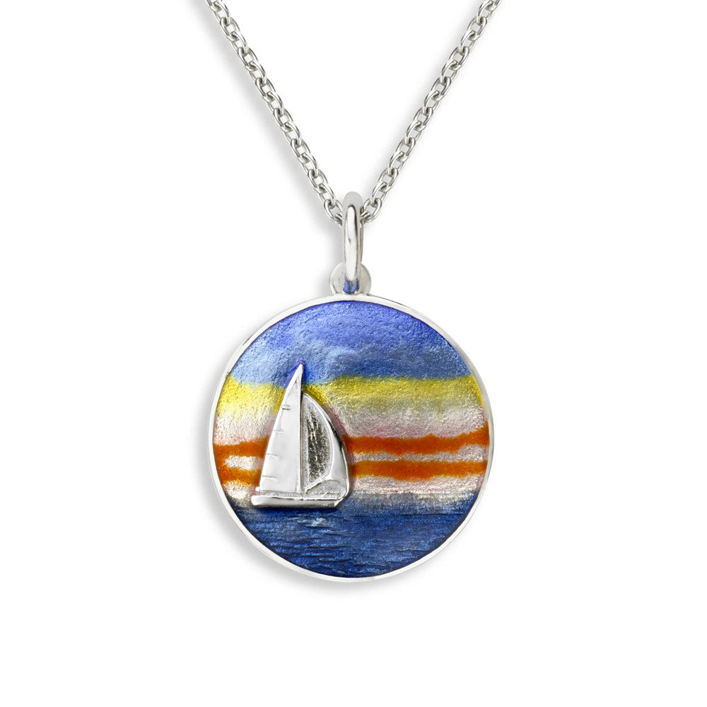Sunset Sailboat Necklace. Sterling Silver