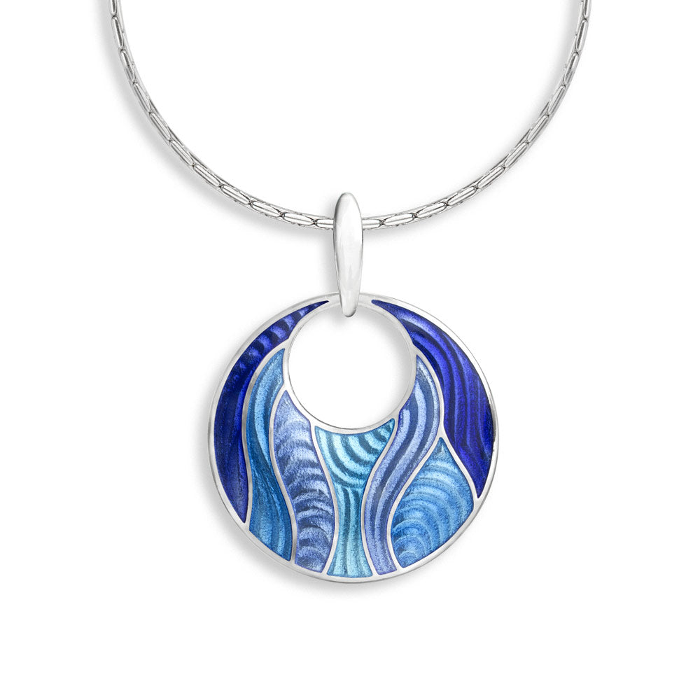 Multi Blue Rio Circle Necklace. Sterling Silver