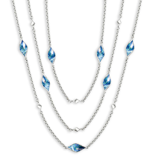 Blue Color 7-piece Aurora Marquise Twist Station Necklace. Sterling Silver