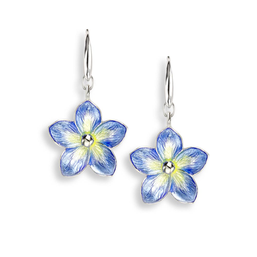 Blue Forget-Me-Not Wire Earrings. Sterling Silver