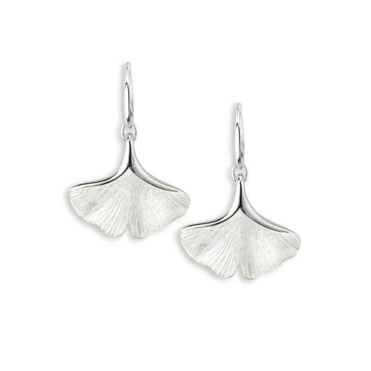 White Ginkgo 1-Leaf Sterling Silver Wire Earrings