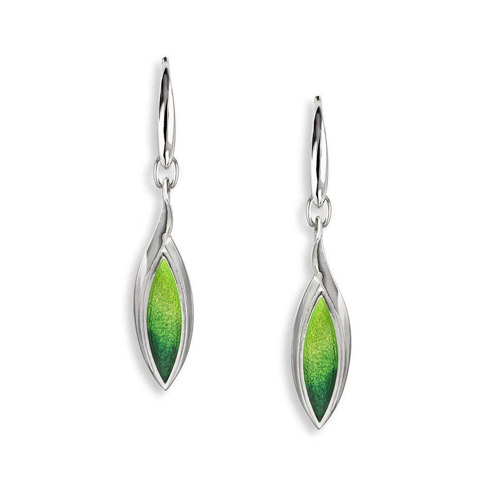 Green Marquise Wire Earrings-Watercolors. Sterling Silver