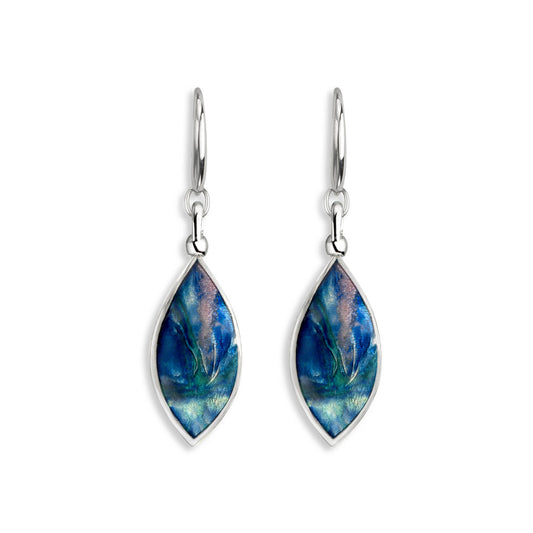 Blue Color Aurora Marquise Twist Wire Earrings. Sterling Silver
