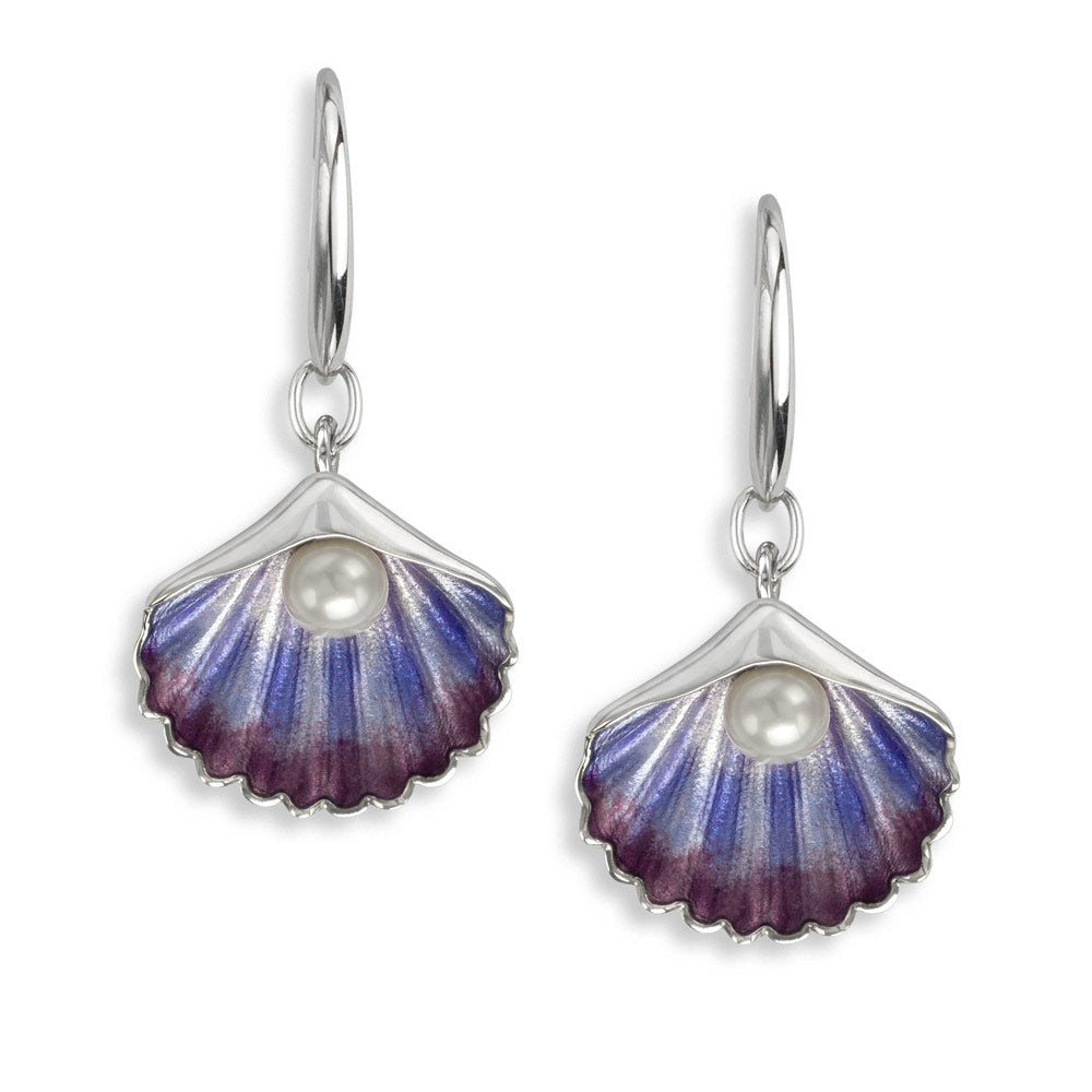 Purple Shell Wire Earrings. Sterling Silver-Freshwater Pearl