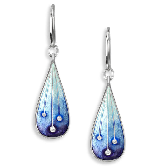 Multi Blue Sky Wire Earrings. Stars Sterling Silver -White Sapphires