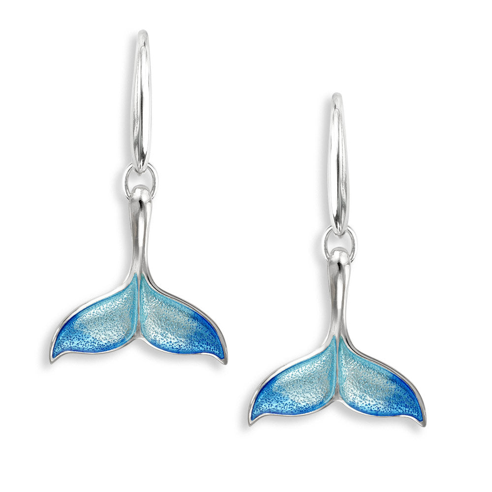 Blue Whale Tail Wire Earrings.  Sterling Silver