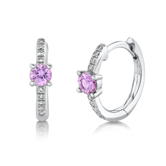 Pink Sapphire and Diamond Huggies