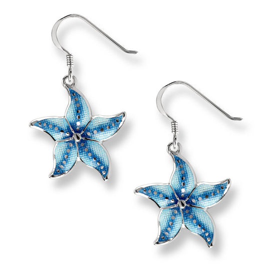 Blue Sea Star Wire Earrings. Sterling Silver